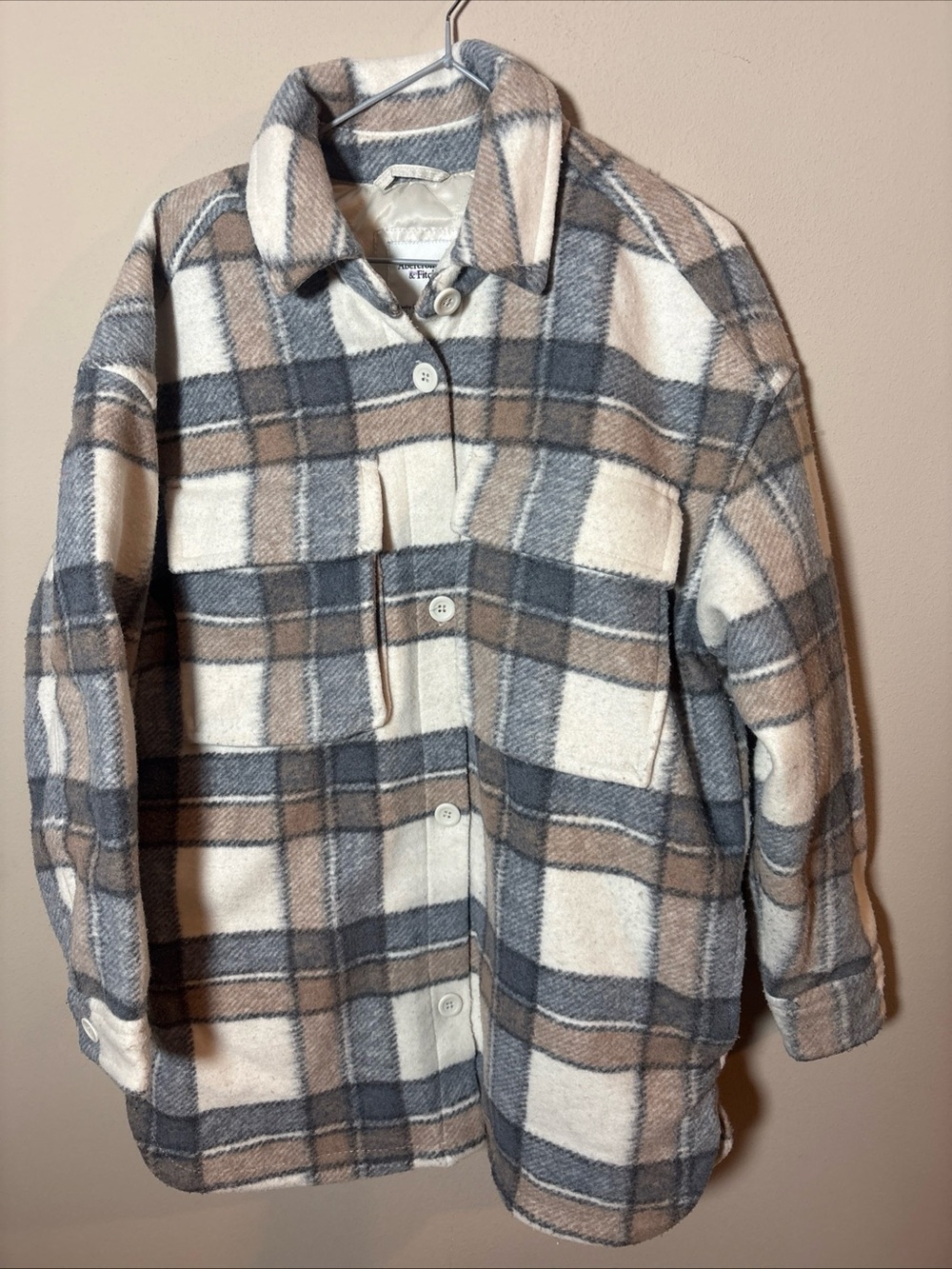 ABERCROMBIE & FITCH A&F Oversized Boyfriend Shacket Tan Shirt Jacket Size Small